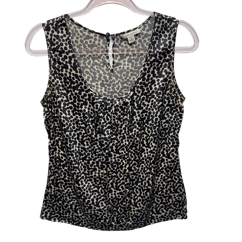 Pure Silk Satin Knit Polka Dots Ruched Pleated Tank Top Cami Blouse